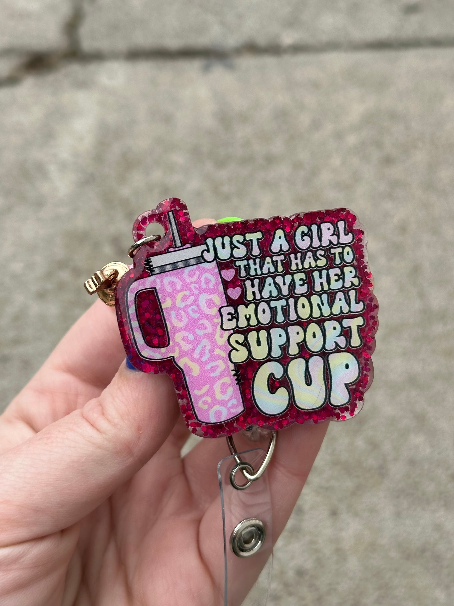 Emotional Support Cup Badge Reel