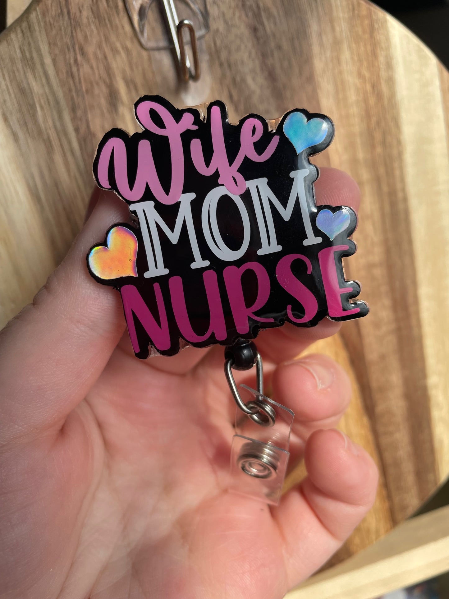 Wife Mom Nurse Badge Reel